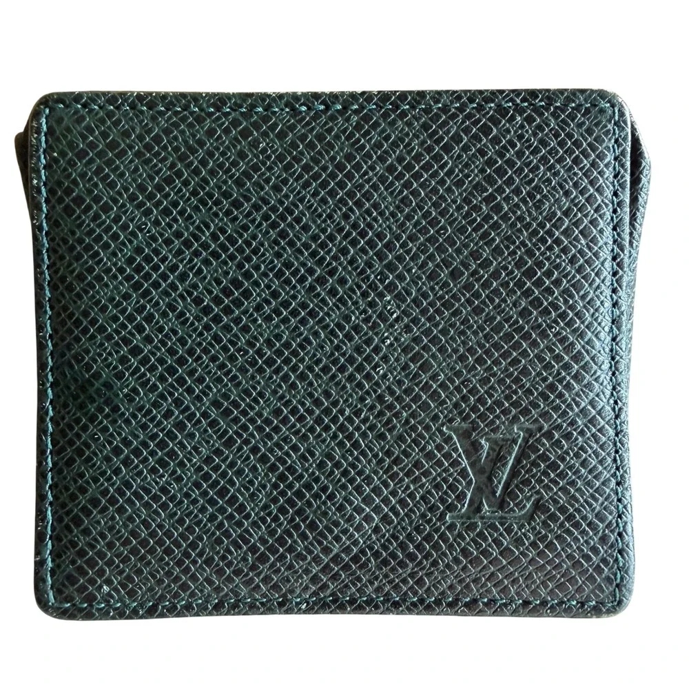 Louis Vuitton Vintage Green Taiga Leather Coin Purse Square Wallet OS